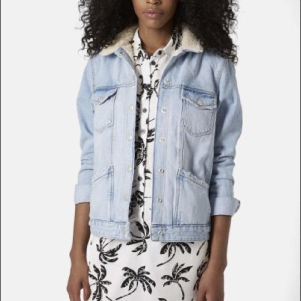 Moto Topshop Faux-Shearling-lined Jean Jacket Size 10